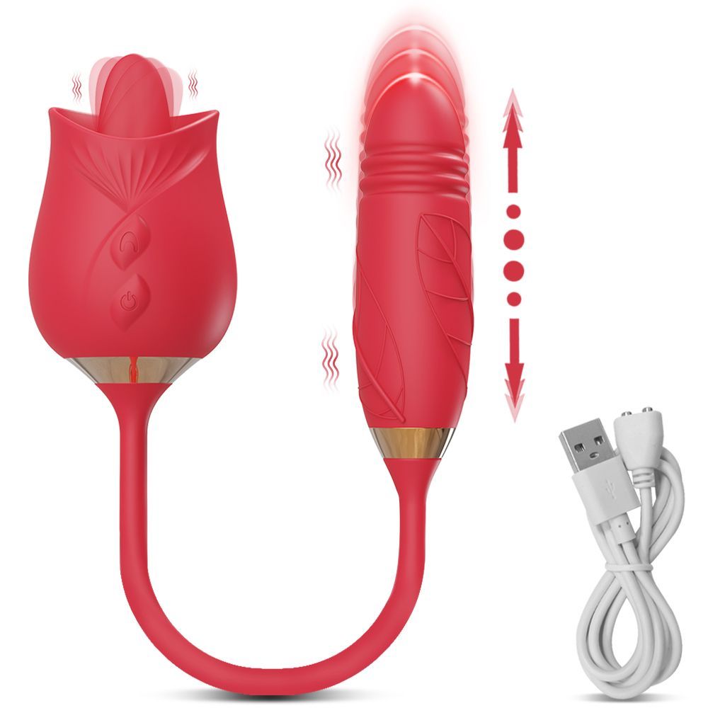Estimulador 2 em 1 Língua Vibratória com Movimento Vai e Vem | Estimula Clitóris, Vagina e Anal, Recarregável