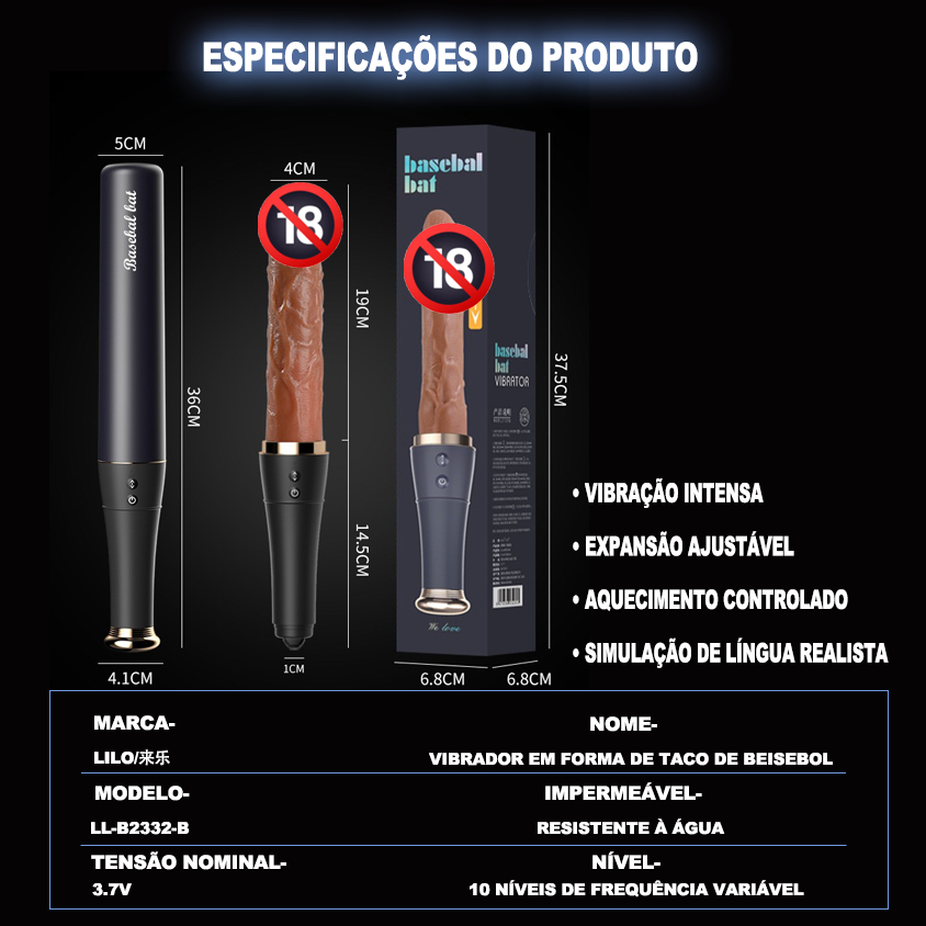 Vibrador Masculino Realístico 19×4 cm – Rotativo, Vá e Venha, Aquecimento