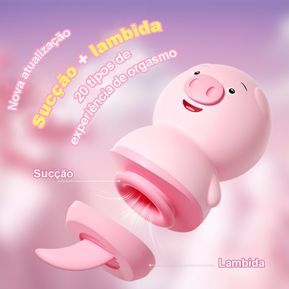 Vibrador Porquinho Sucção + Lambida 20 Modos Silicone Macio Recarregável USB Super Silencioso