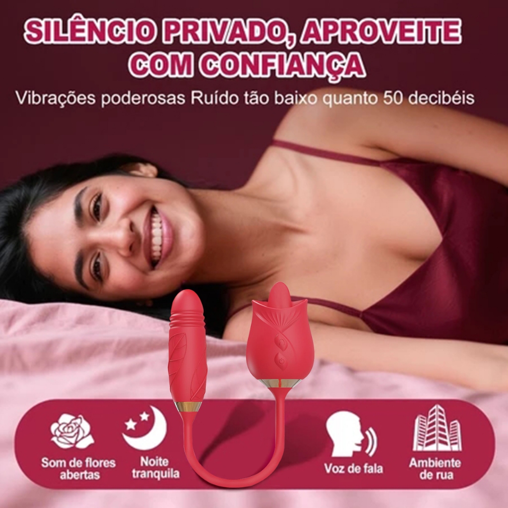 Estimulador 2 em 1 Língua Vibratória com Movimento Vai e Vem | Estimula Clitóris, Vagina e Anal, Recarregável