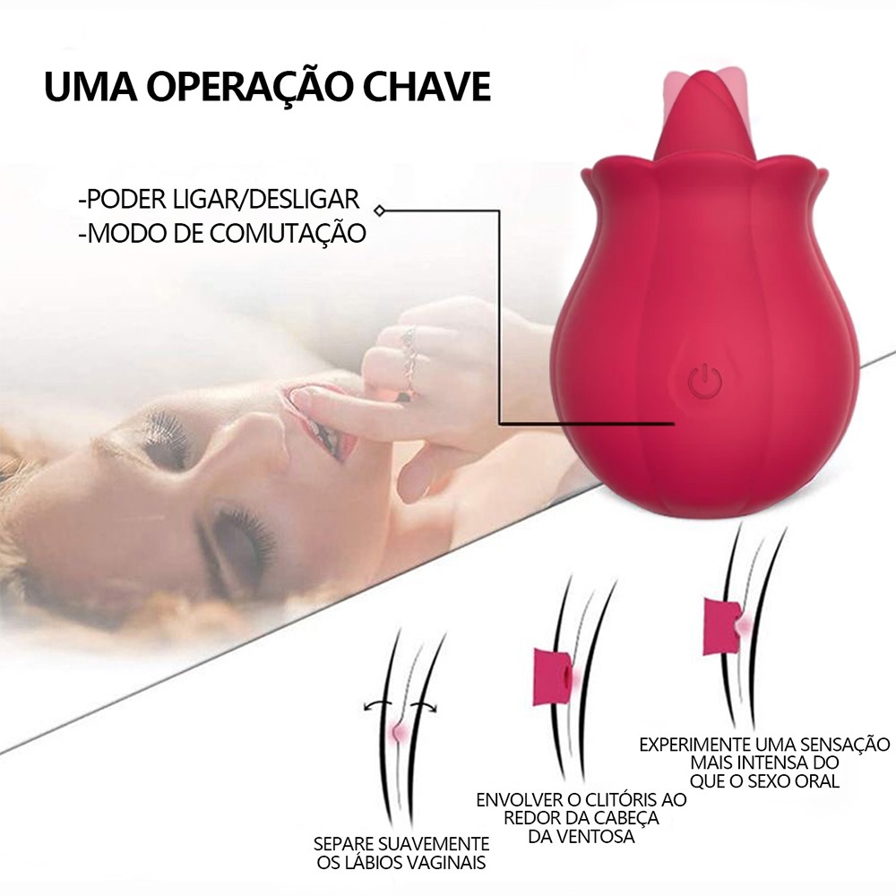Vibrador de Língua com Sucção 7 Modos Silicone Macio Recarregável