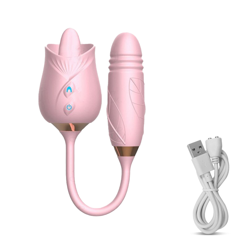 Estimulador 2 em 1 Língua Vibratória com Movimento Vai e Vem | Estimula Clitóris, Vagina e Anal, Recarregável