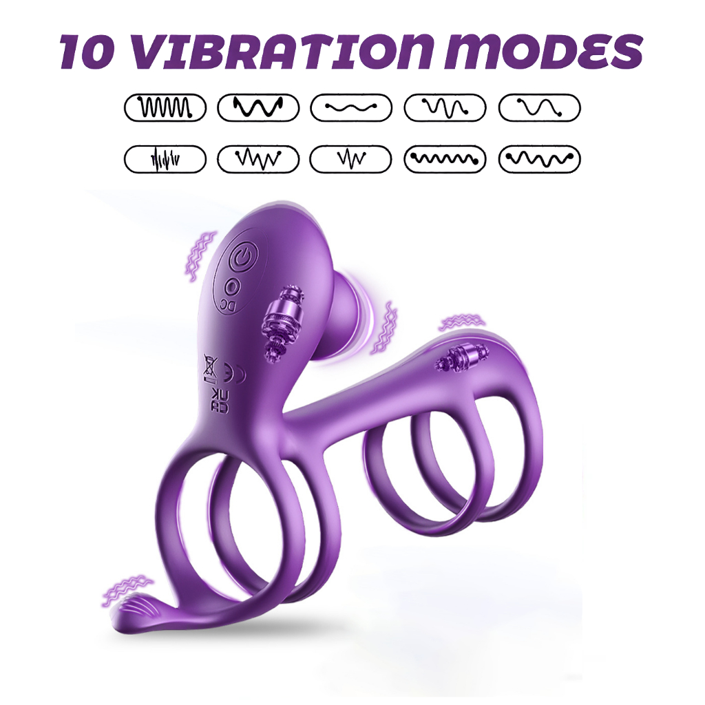 Anel Vibrador Masculino Silicone Recarregável USB 10 Modos Vibração À Prova d’Água Uso Casal Sex Shop