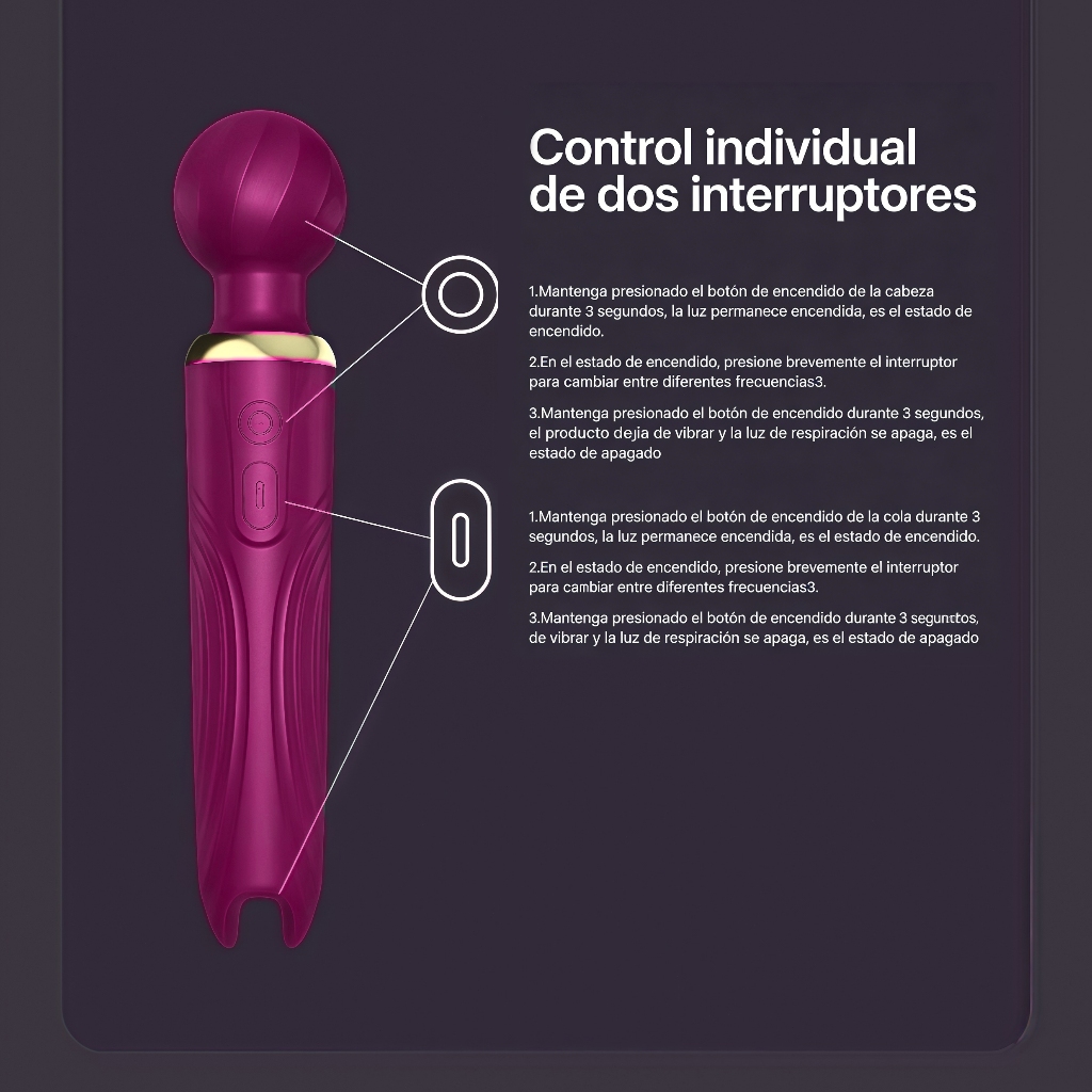 Vibrador Mágico Duplo Recarregável de Luxo com 10 Modos de Vibração Estimulante