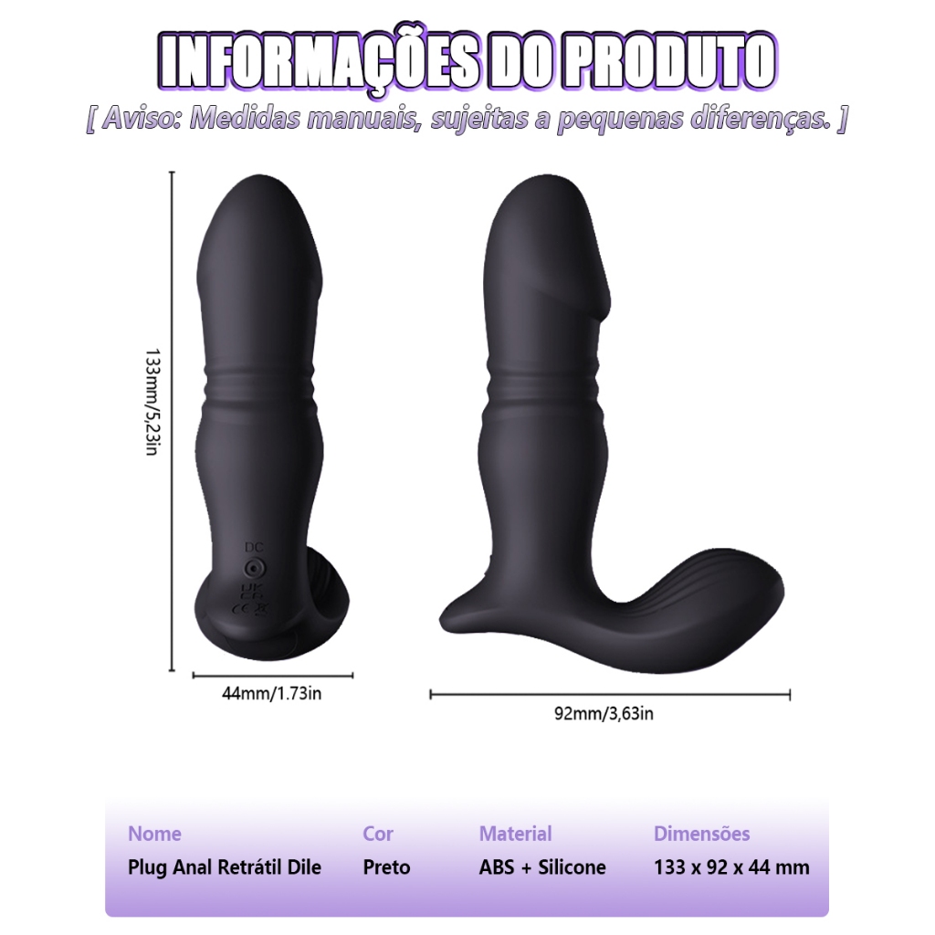 Plug Anal Telescópico para Masculino Recarregável Vibrador anal com 10 modos