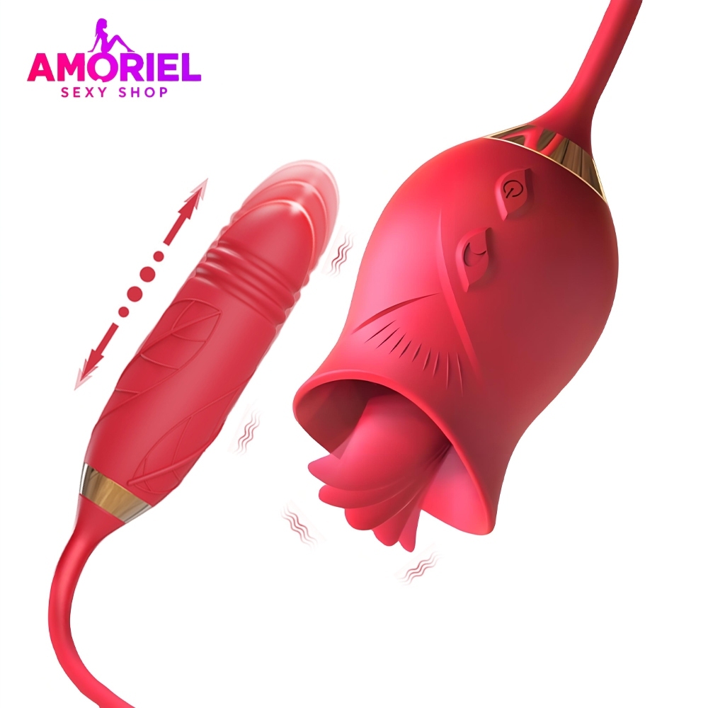 Estimulador 2 em 1 Língua Vibratória com Movimento Vai e Vem | Estimula Clitóris, Vagina e Anal, Recarregável