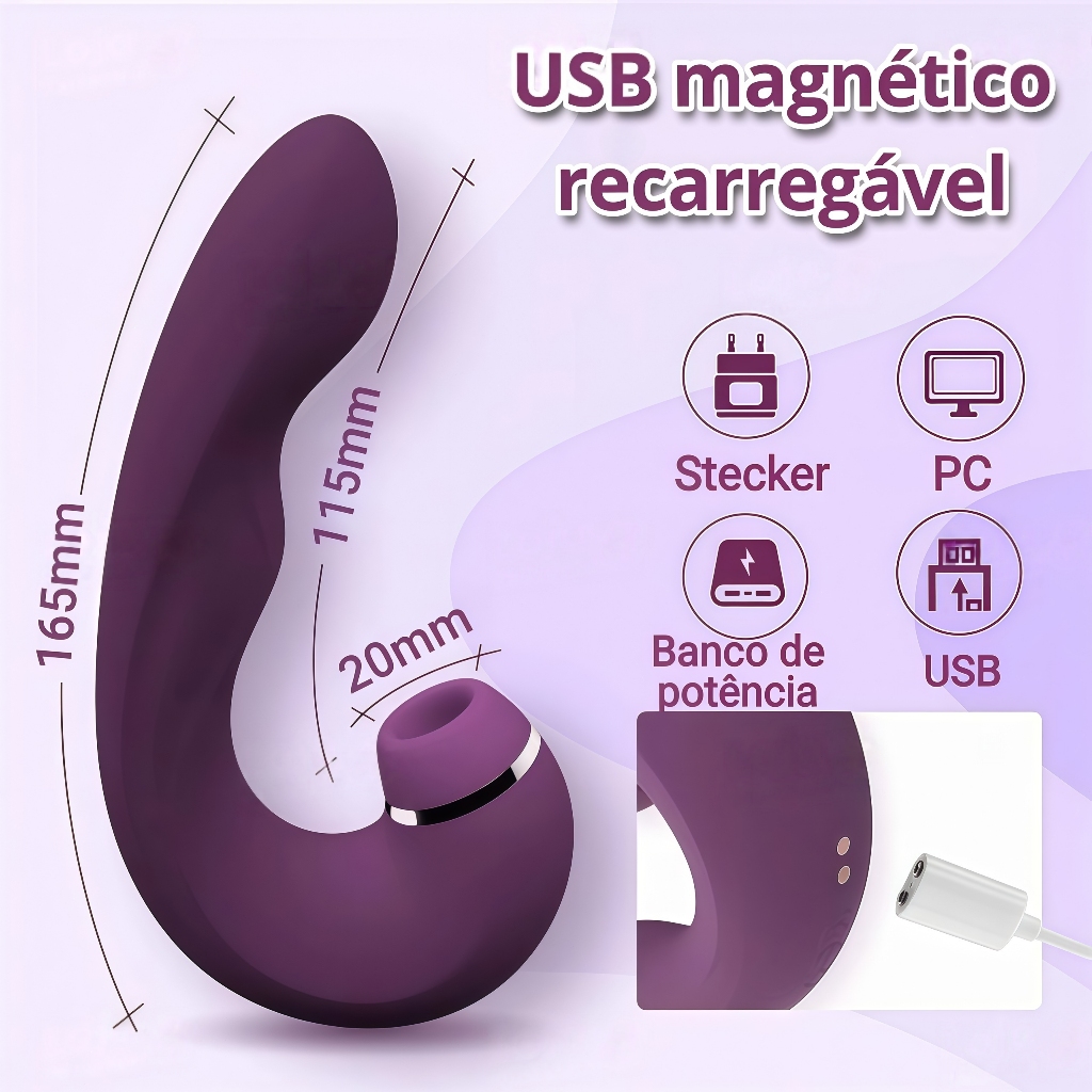 Vibrador e Estimulador Recarregável 3 em 1 para Clitóris/Vagina/Ponto G com Sucção Potente