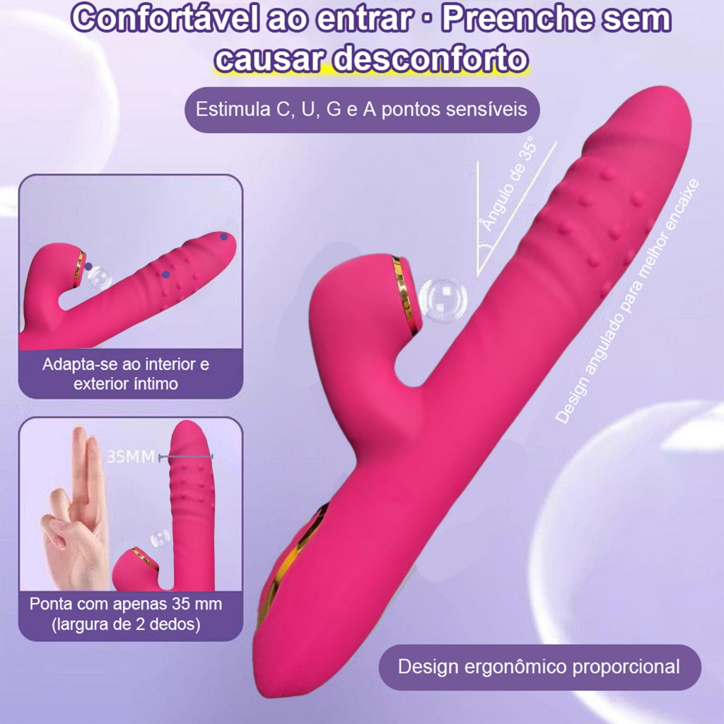 Vibrador silencioso com sucção, balanço e extensão – orgasmo garantido