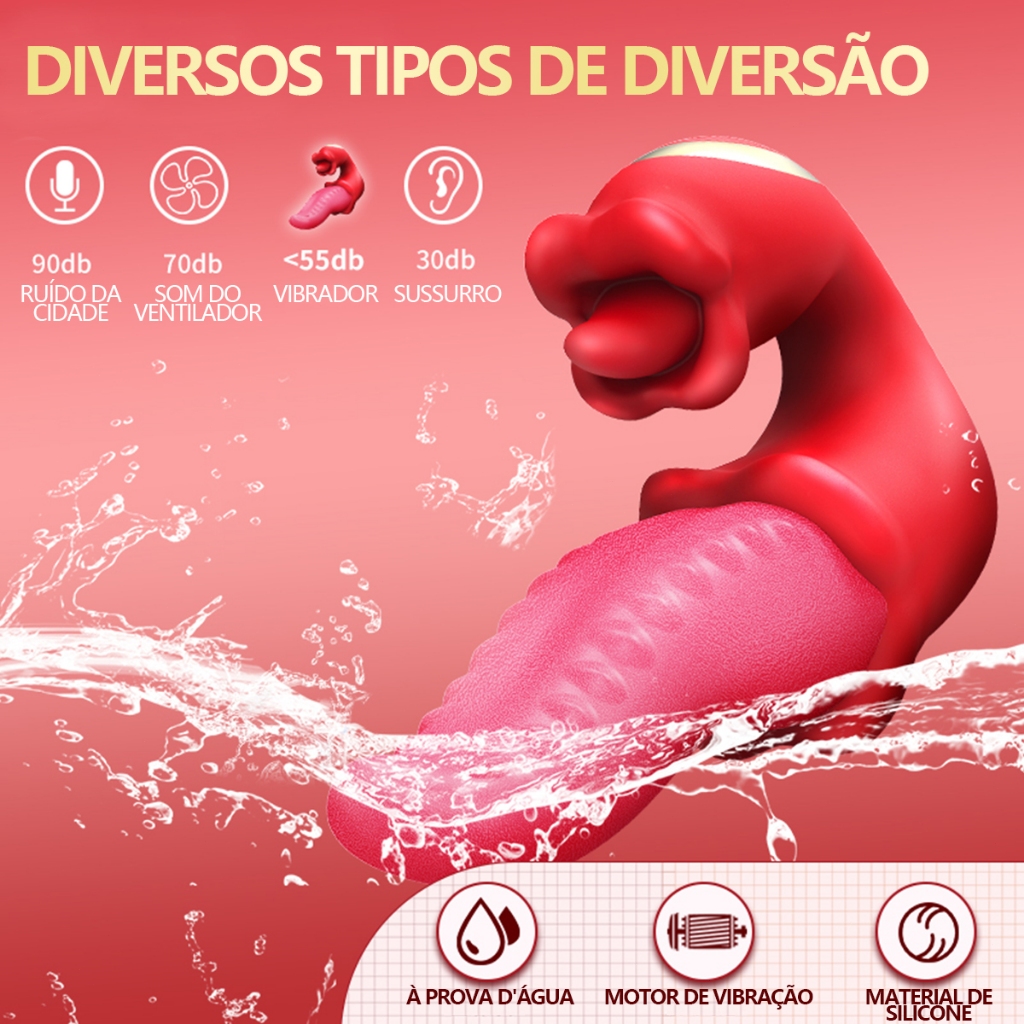 Vibrador Feminino Língua Artificial, Dupla Vibração, Silencioso, Recarregável USB, Envio Discreto