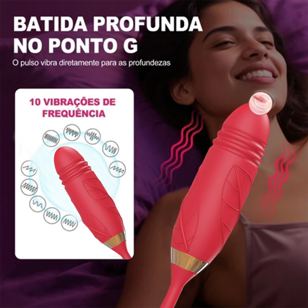 Estimulador 2 em 1 Língua Vibratória com Movimento Vai e Vem | Estimula Clitóris, Vagina e Anal, Recarregável