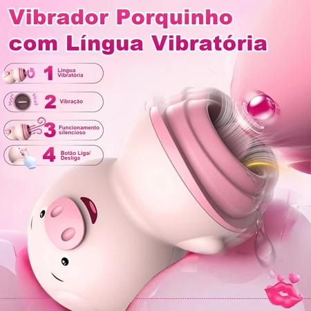 Vibrador Porquinho Sucção + Lambida 20 Modos Silicone Macio Recarregável USB Super Silencioso