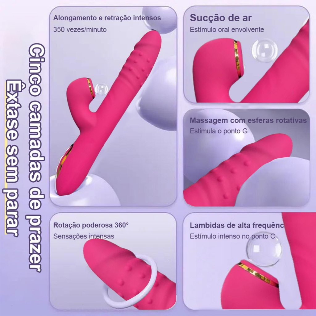 Vibrador silencioso com sucção, balanço e extensão – orgasmo garantido