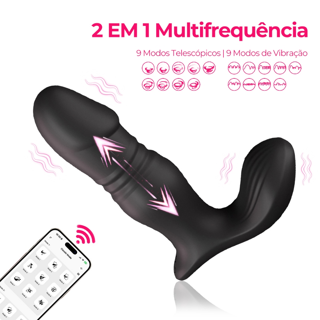 Plug Anal Telescópico para Masculino Recarregável Vibrador anal com 10 modos
