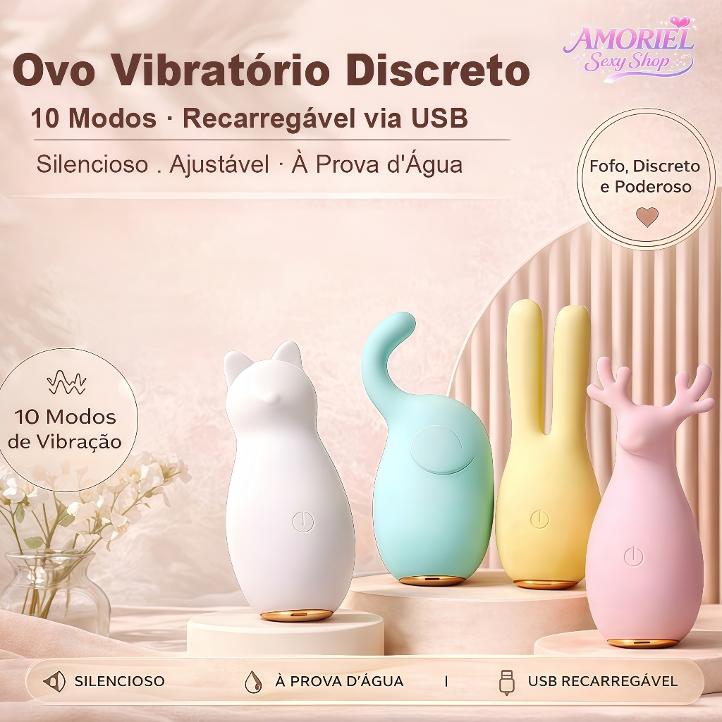 Vibrador Discreto em Formato de Animal · 10 Modos · USB · Silicone Macio · Silencioso e Portátil