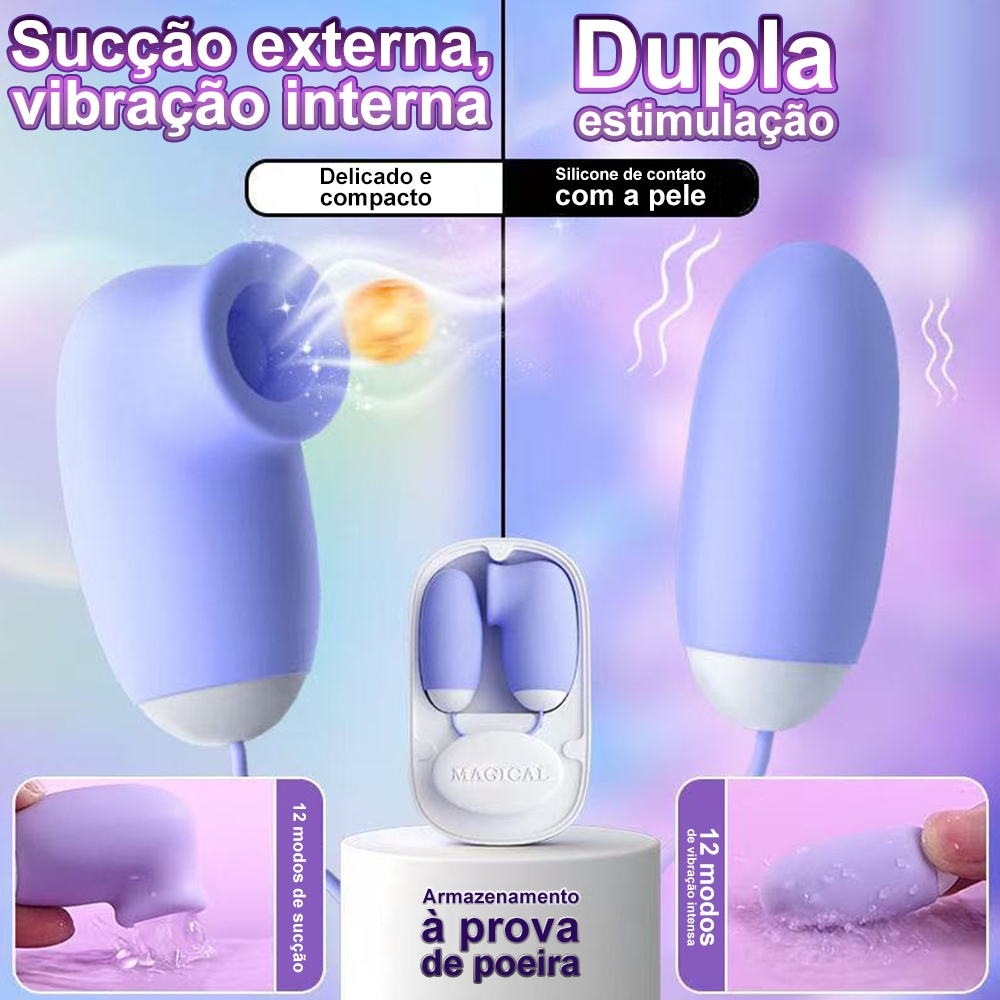 Vibrador Duplo 2 em 1 Sucção + Vibração 12 ModosUSB Silencioso Estimulador Clitoriano,razer Feminino
