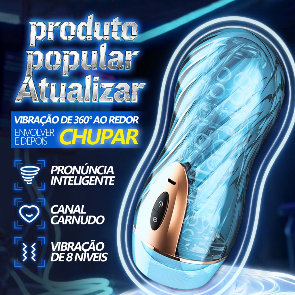 Masturbador Masculino Interativo · 8 Modos de Vibração ·Canal Textura Realista · Recarregável USB