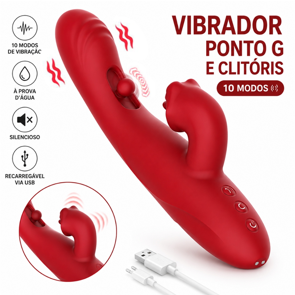 Vibrador Feminino 3 em 1 Ponto G Clitóris Língua Vibratória 10 Modos Recarregável