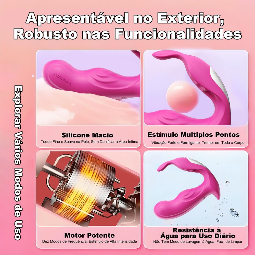 Vibrador Feminino Discreto com Controle APP · Vibração Potente & Silencioso · 10 Modos de Vibração