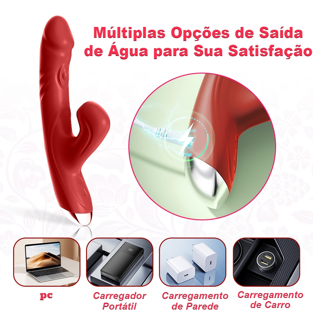 Vibrador Retrátil 3 em 1 Recarregável Sucção + Vibração Multimodo Silicone Macio