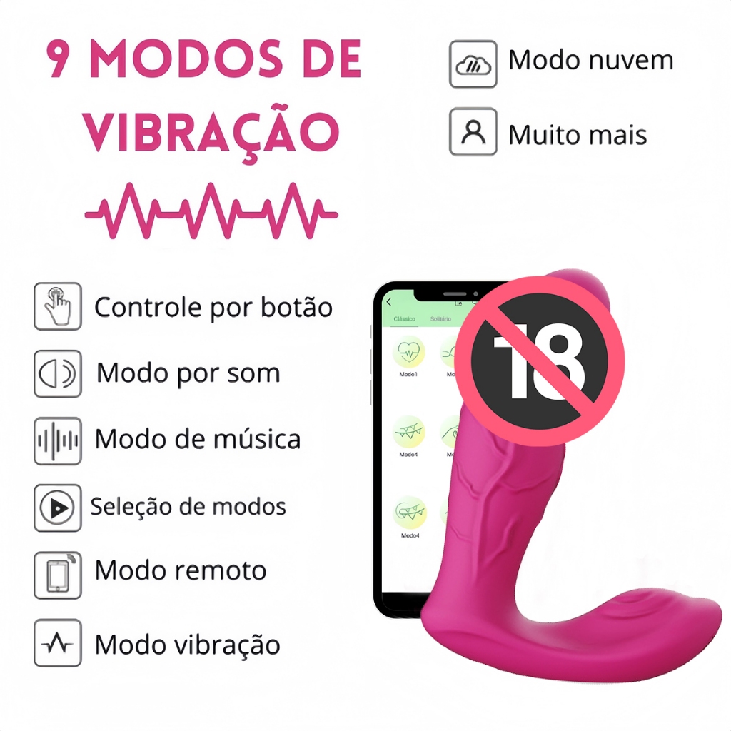 Calcinha Vibratória Bluetooth · APP Controle · Modos Intensos · Silenciosa e Privada Controle Remoto