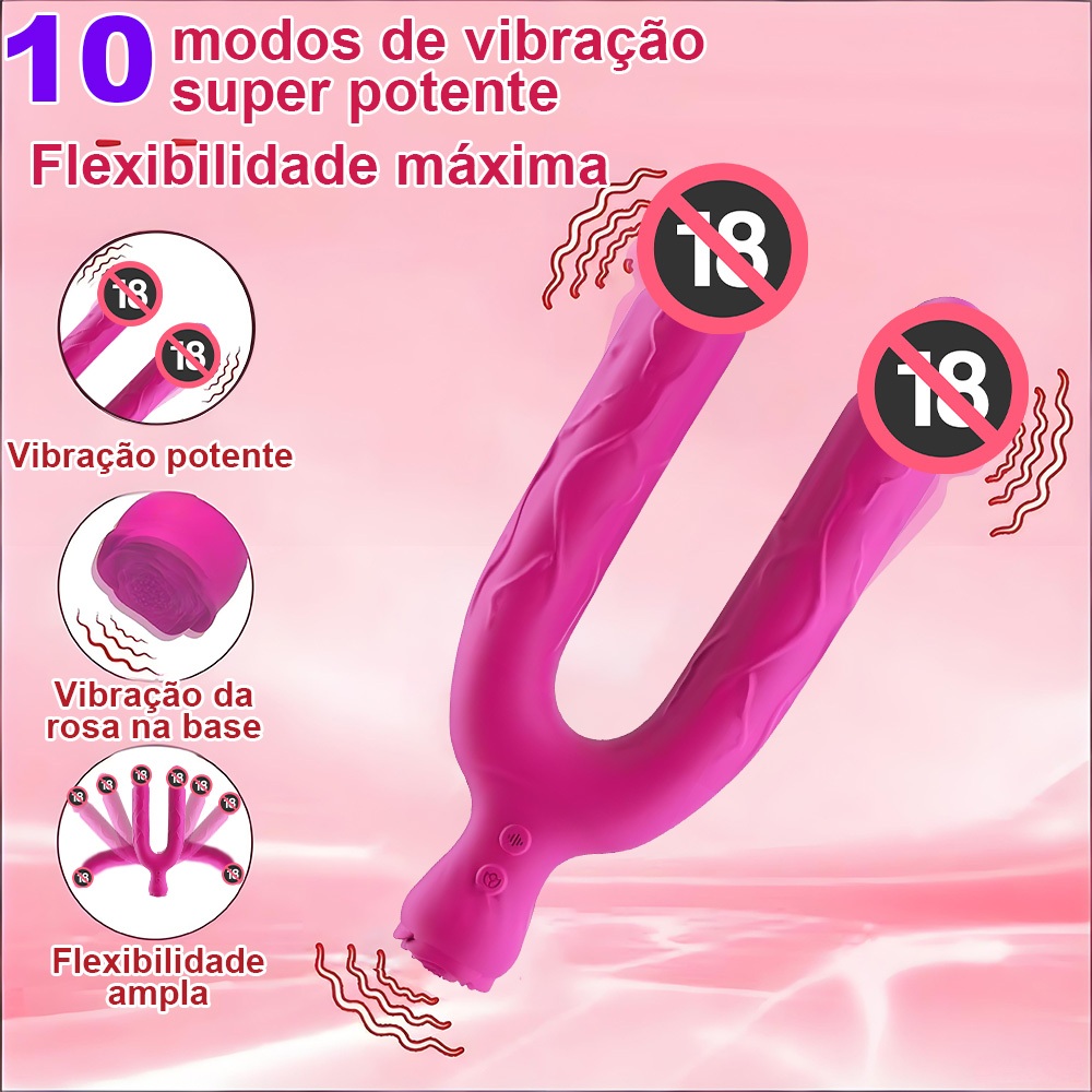 Vibrador Flexível Duplo 3 Cabeças | 10 Modos | Silicone Macio | Produto Adulto 18+