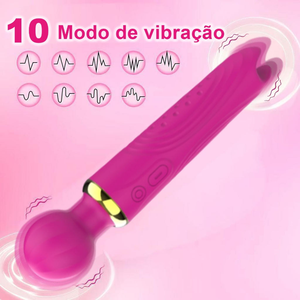 Vibrador Mágico Duplo Recarregável de Luxo com 10 Modos de Vibração Estimulante