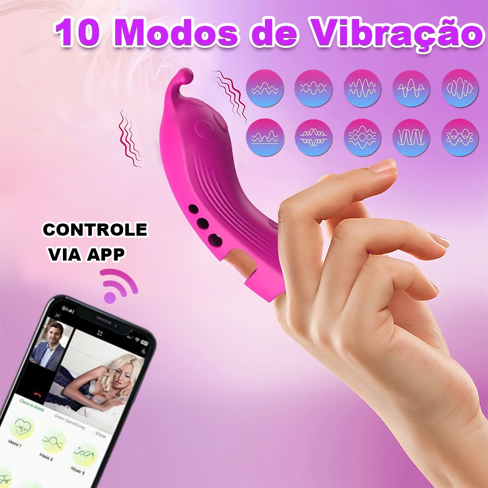 Estimulador de Dedo Silicone Premium | 9 Modos de Vibração | Controle APP Bluetooth | Carregamento USB Magnético