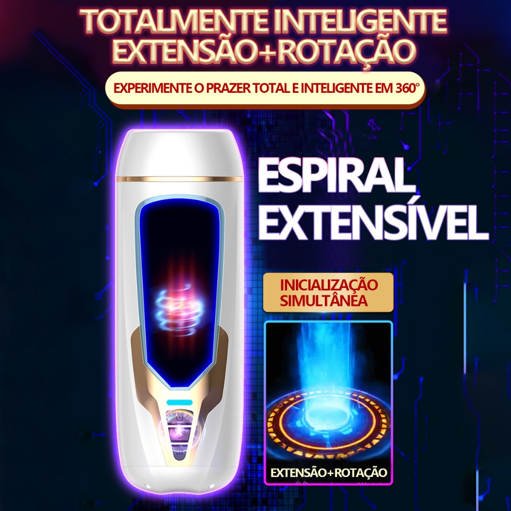 Masturbador Masculino com Rotação e Telescópico – Recarregável USB, Tipo Lanterna | Envio Discreto