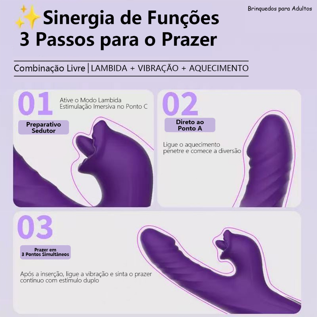 Vibrador Duplo Retrátil · Estímulo de Língua, Clitóris e Ponto G · Sensação Intensa