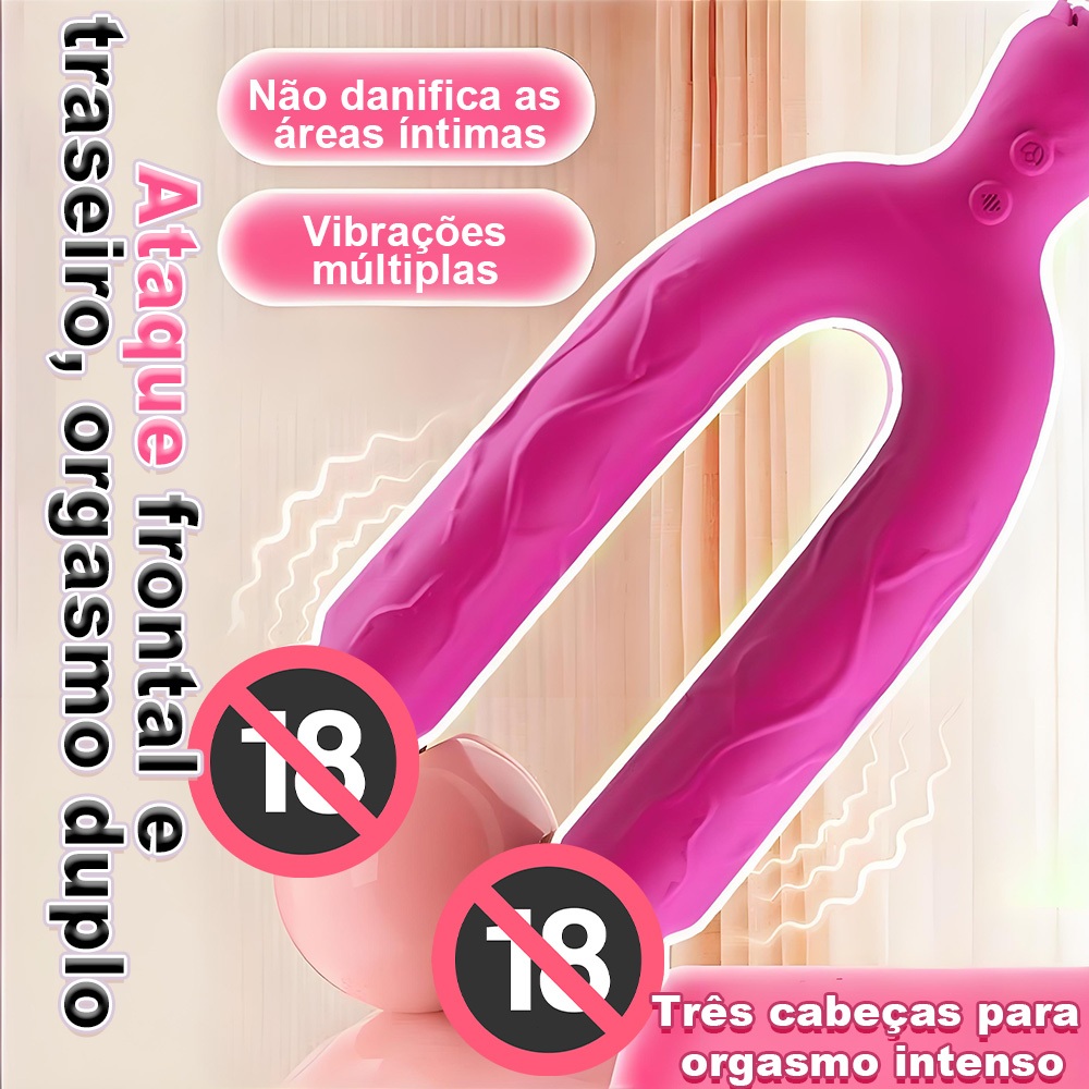 Vibrador Flexível Duplo 3 Cabeças | 10 Modos | Silicone Macio | Produto Adulto 18+