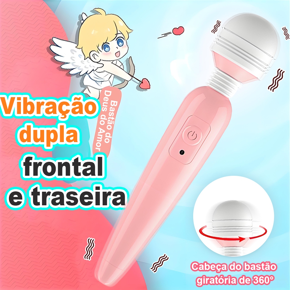 Vibrador Varinha com Vibração Dupla Frontal e Traseira Cabeça Giratória 360° Massageador Feminino