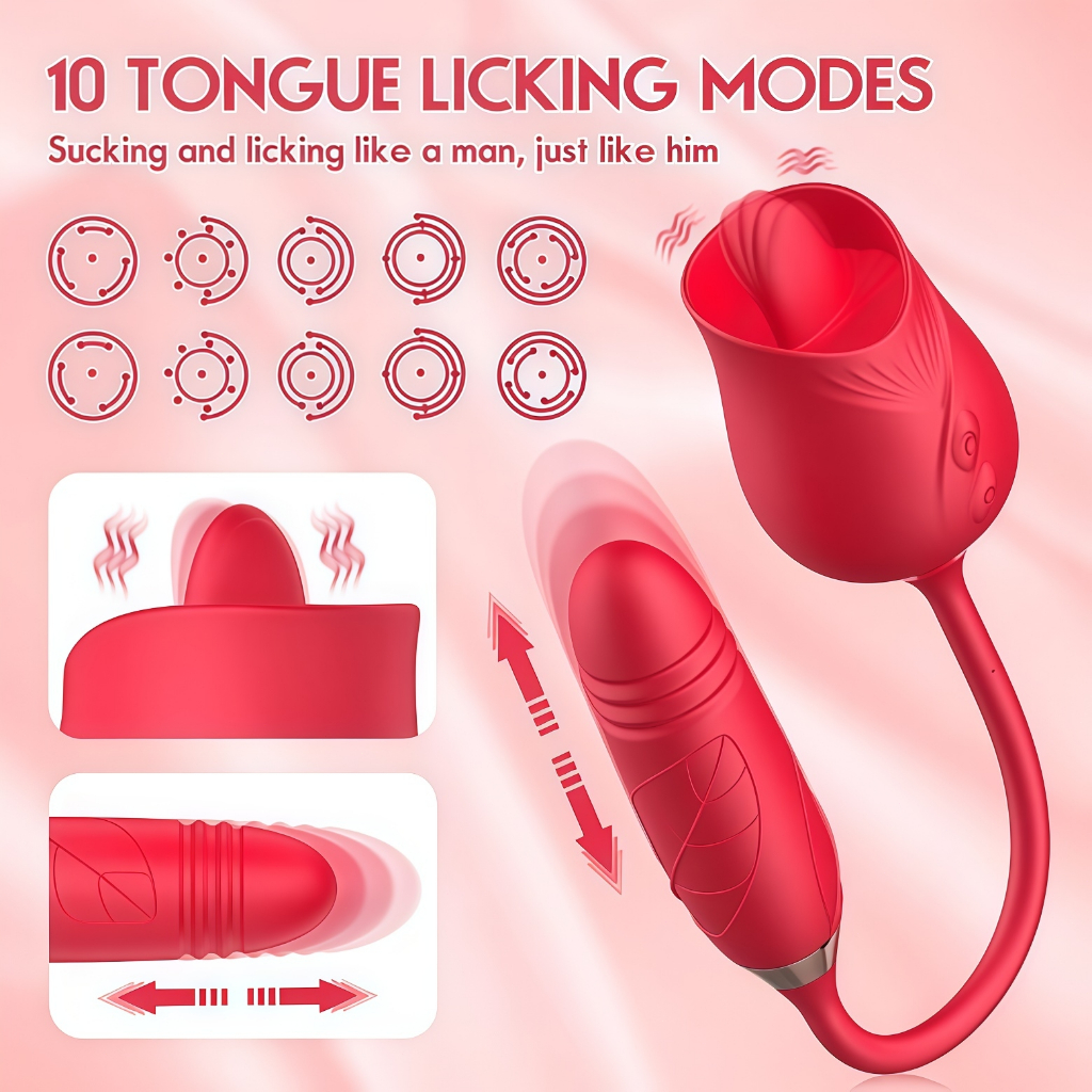 Pink Flower Shaped Double Clitoral Stimulator and Rechargeable G-Spot Vibrator for Women
