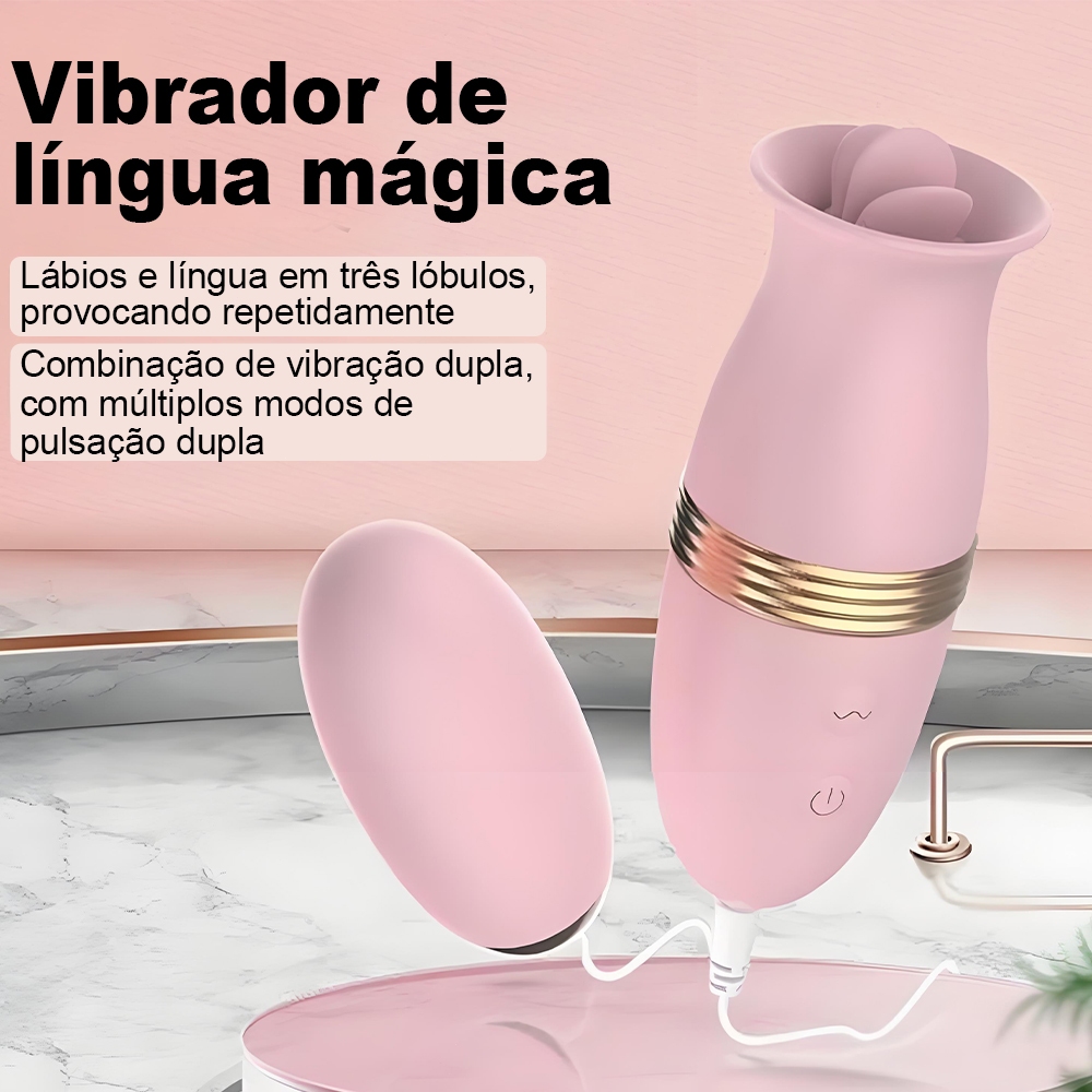 Vibrador com Língua e 2 Ovos para Estímulo Feminino - Silicone Macio, Recarregável, 100% Discreto