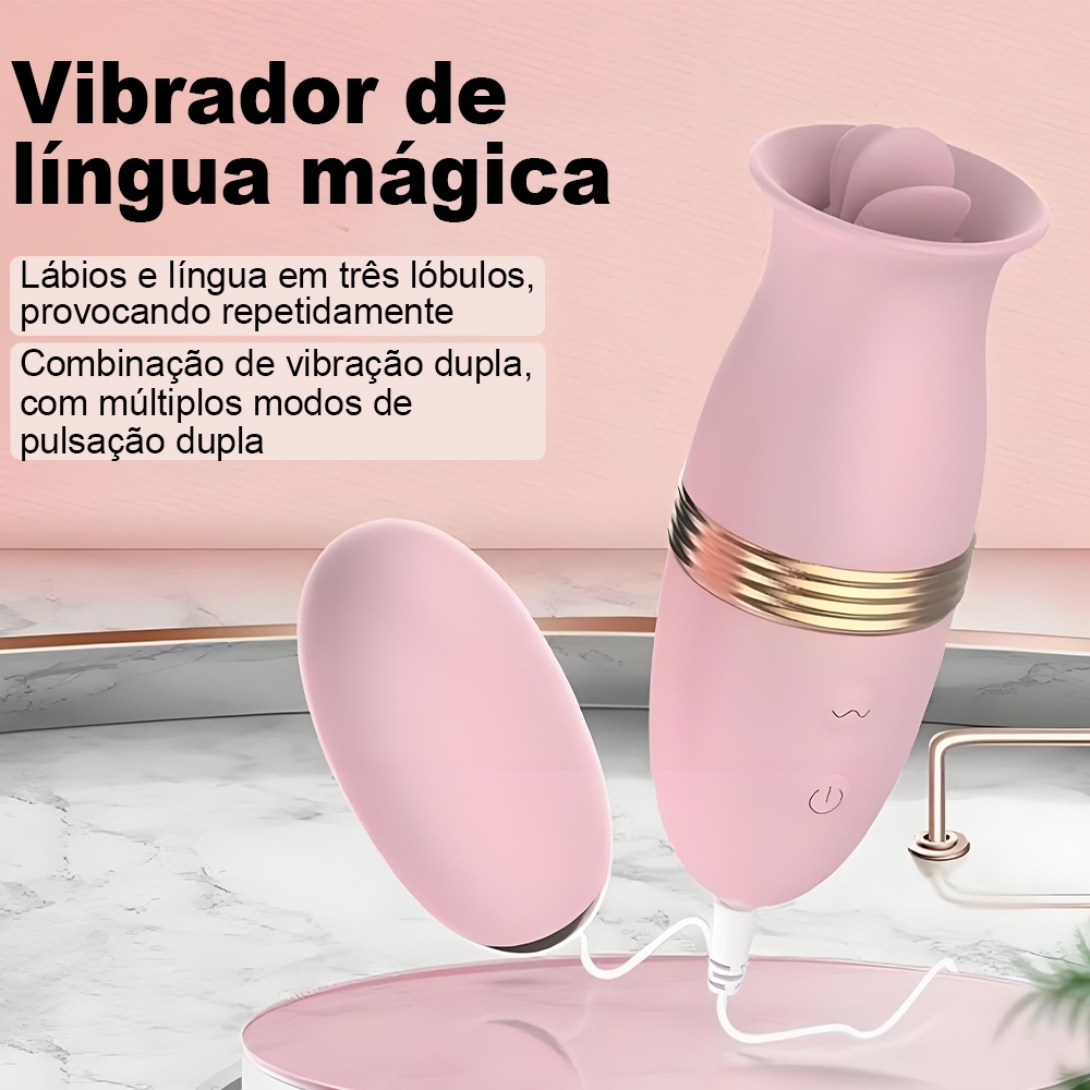 Vibrador com Língua e 2 Ovos para Estímulo Feminino - Silicone Macio, Recarregável, 100% Discreto