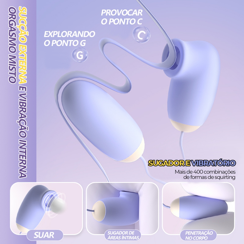 Mini Vibrador 2 em 1 Sucção e Vibração | Compacto Silencioso USB-C Resistente à Água com Estojo Magnético