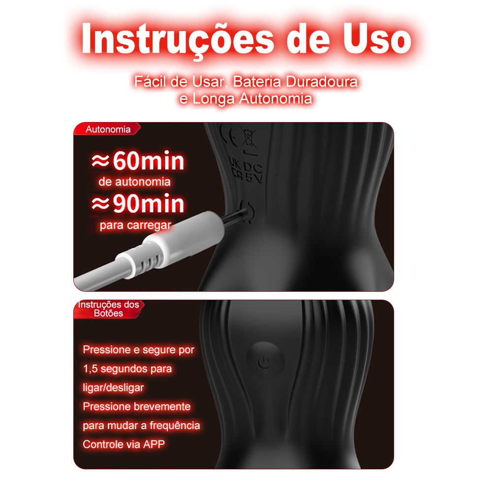 Vibrador Masculino com APP 9 Vibrações Intensas • Estímulo Profundo • Silicone Macio