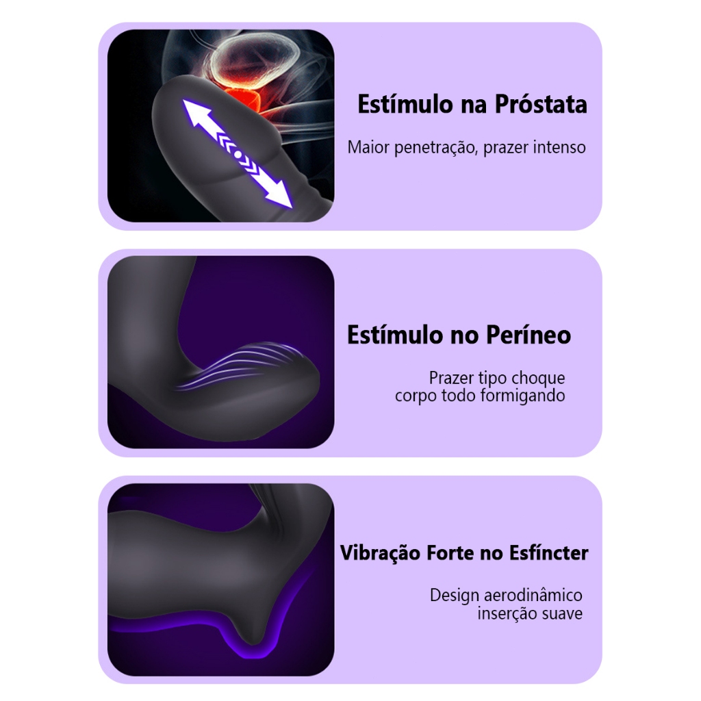 Plug Anal Telescópico para Masculino Recarregável Vibrador anal com 10 modos