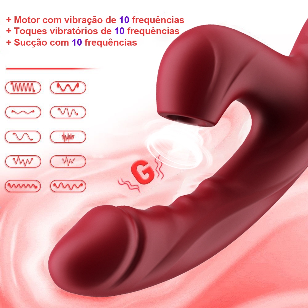 Vibrador Duplo Prazer Ponto G com Estimulador Sugador Clitoriano
