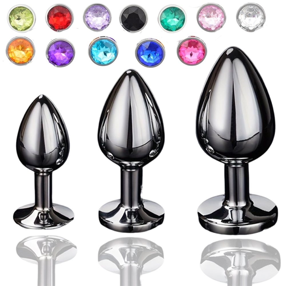Kit Plug Anal e Vaginal Dilatador Sex shop Aço Inox com Joia na Base Tamanhos P, M e G