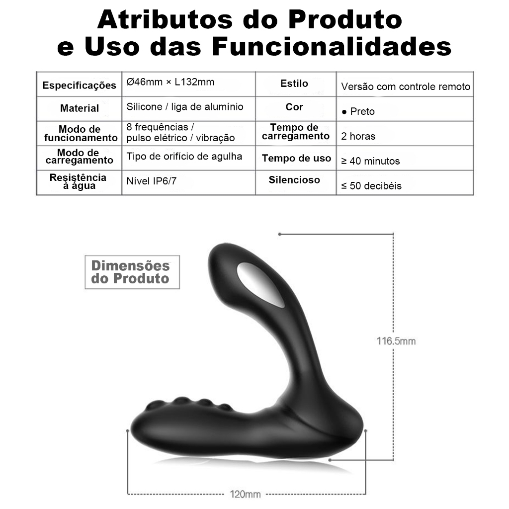 Estimulador de Próstata com Controle Remoto · Pulso Magnético · USB Recarregável · Silencioso