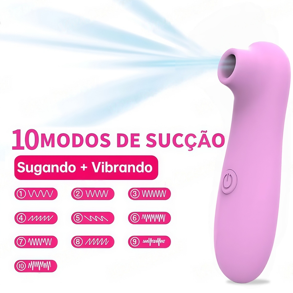 Vibrador Sugador 2 em 1: Clitóris + Mamilo | 10 Modos de Pulsação | Silicone Macio