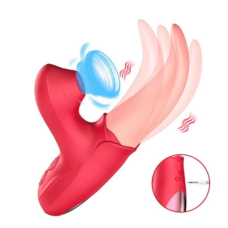 🔥Vibrador 2 em 1 Sucção + Língua USB Recarregável Silicone Macio