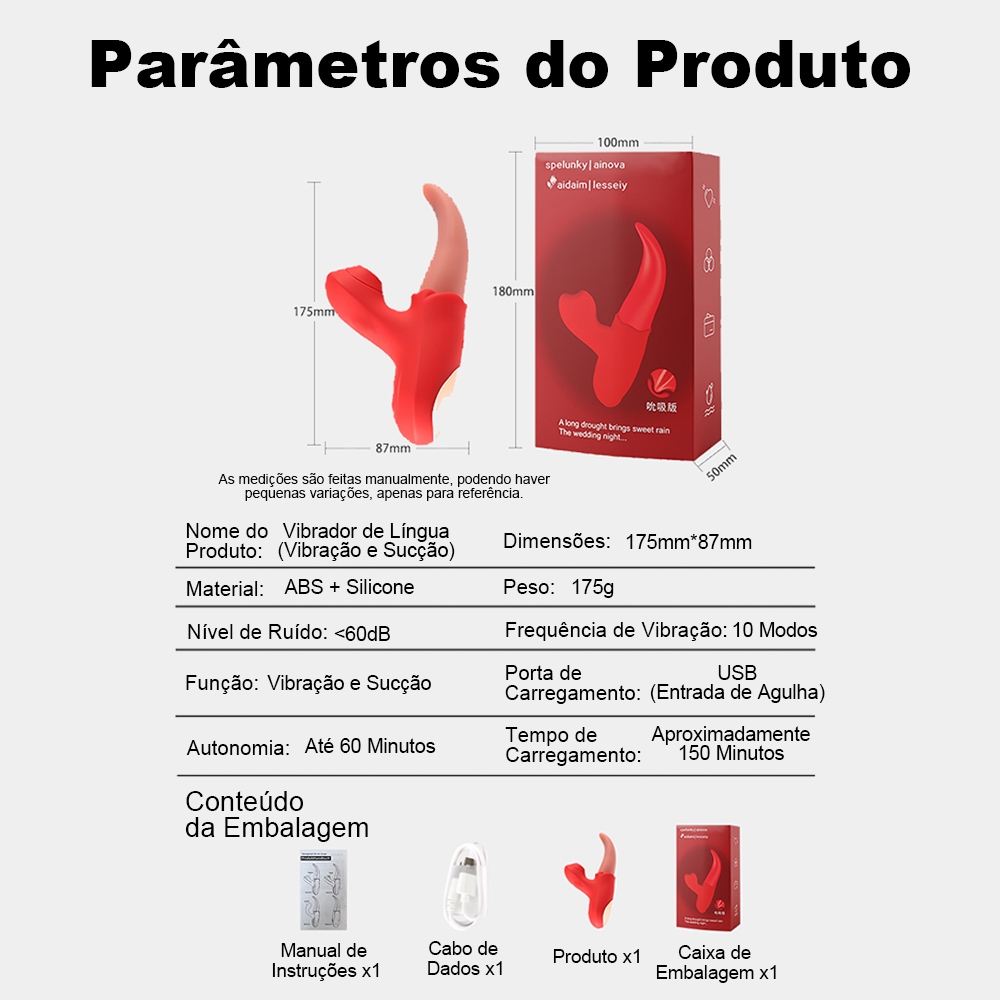 Lambendo e Vibrando Vibrador Sexual Femininos 3 em 1 vibração e Sucção Formato de Língua 17.5*7.8 cm