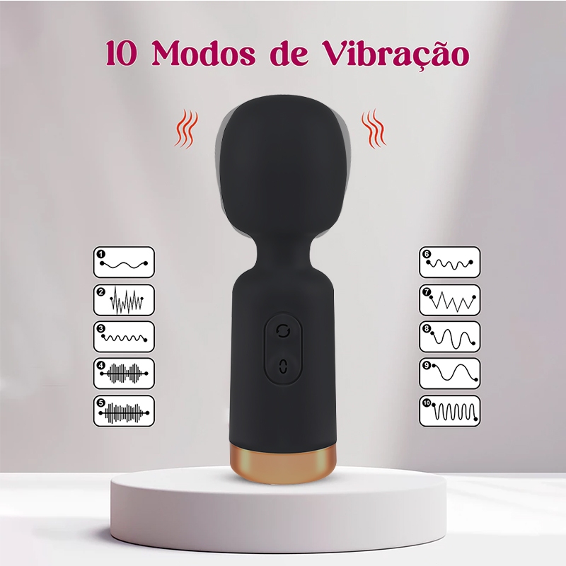 Vibrador Varinha Mágica mini Recarregável 10 modos de vibração Toque Macio