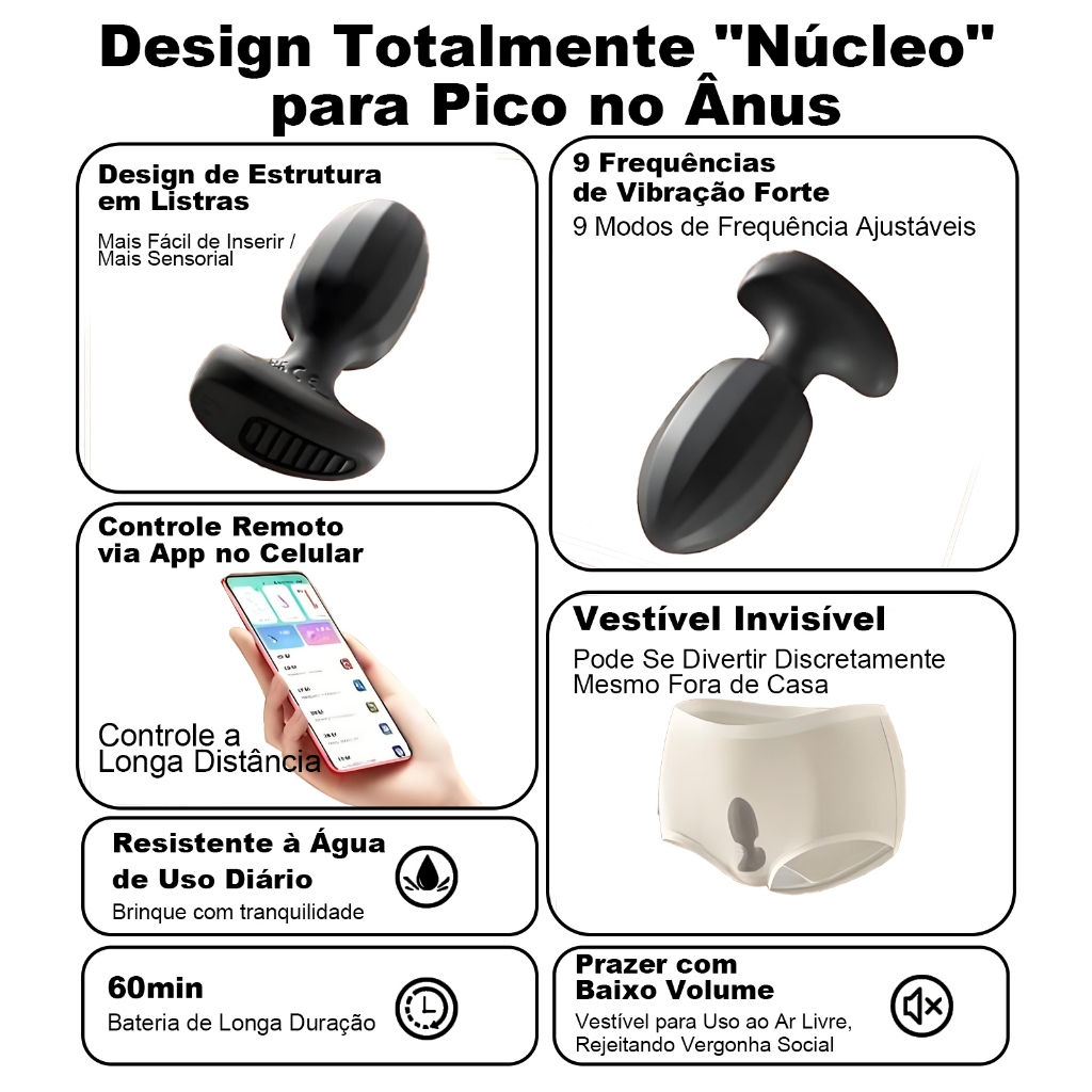 Plug Anal Vibrador com APP · Controle Bluetooth + Controle Remoto · Silicone Macio · 9 Modos · USB