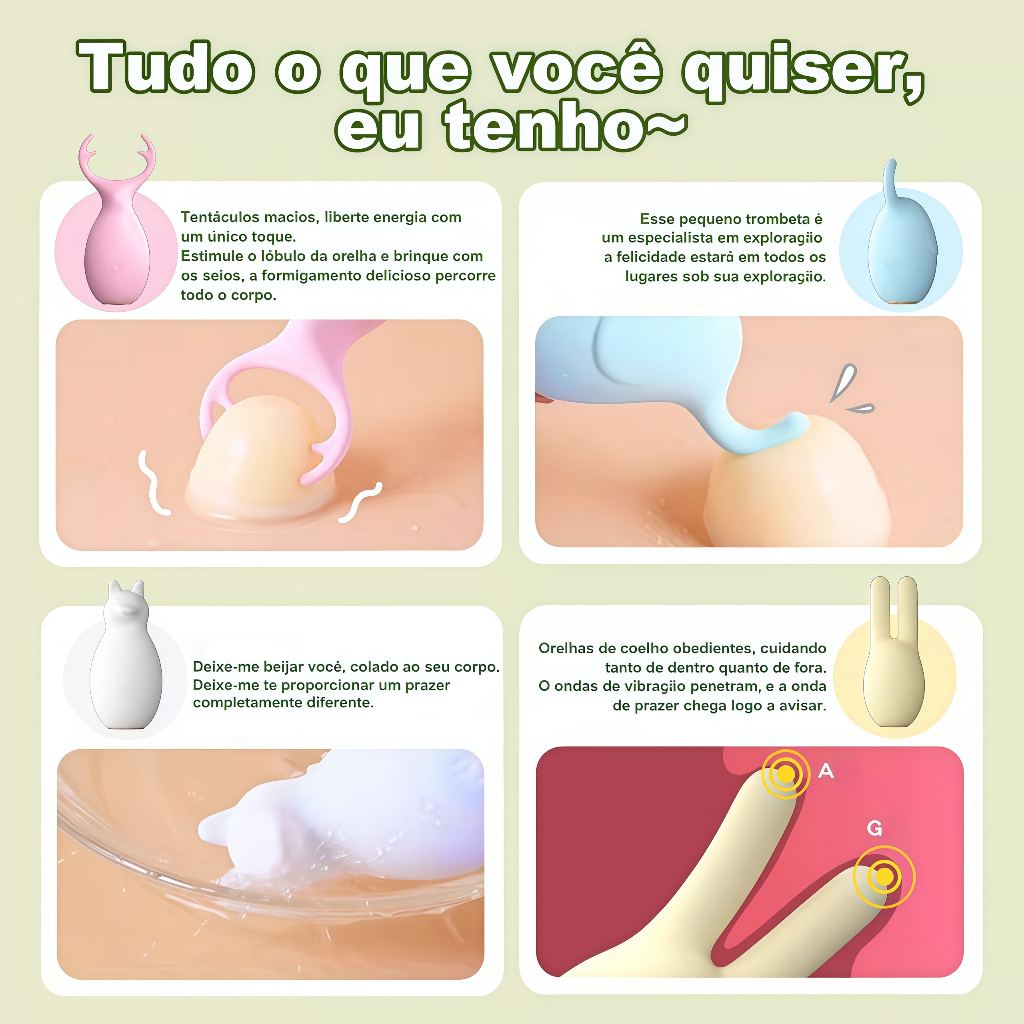 Vibrador Discreto em Formato de Animal · 10 Modos · USB · Silicone Macio · Silencioso e Portátil