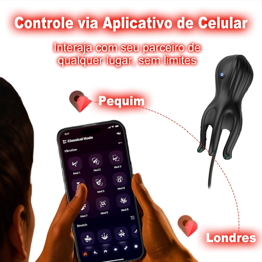 Vibrador Masculino APP Controle 9 Modos de Vibração • Silicone Macio • Recarregável USB