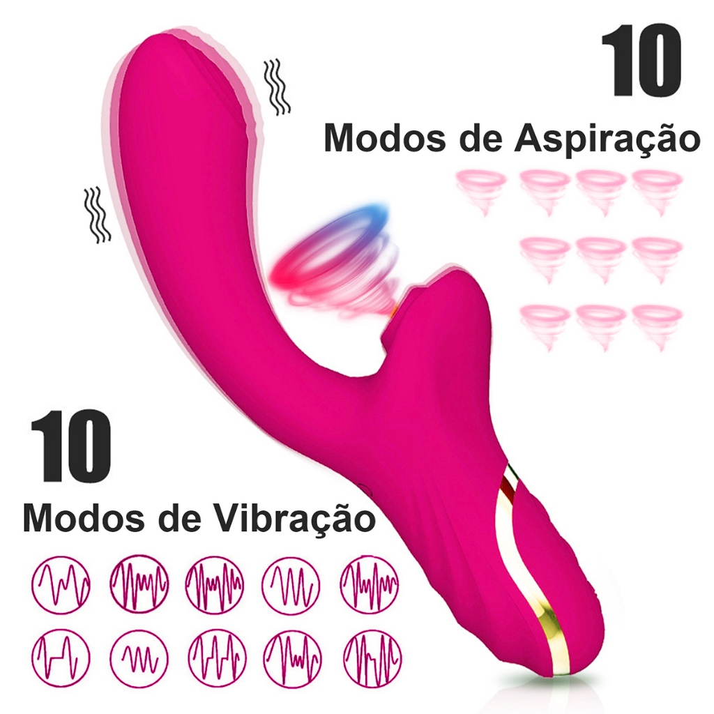 Vibrador Feminino Recarregável · 10 Modos de Vibração e Sucção · Estímulo Intenso