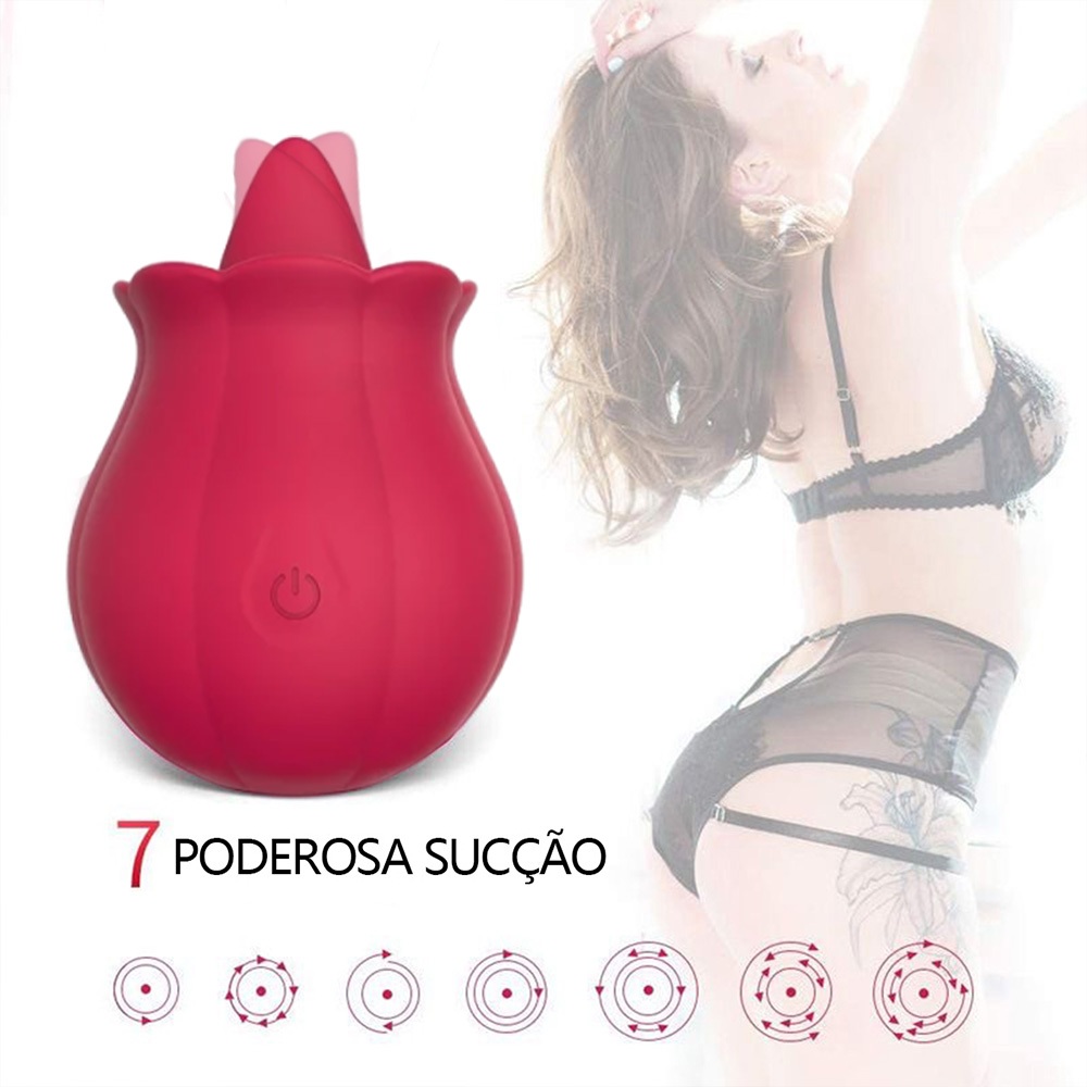 Vibrador de Língua com Sucção 7 Modos Silicone Macio Recarregável
