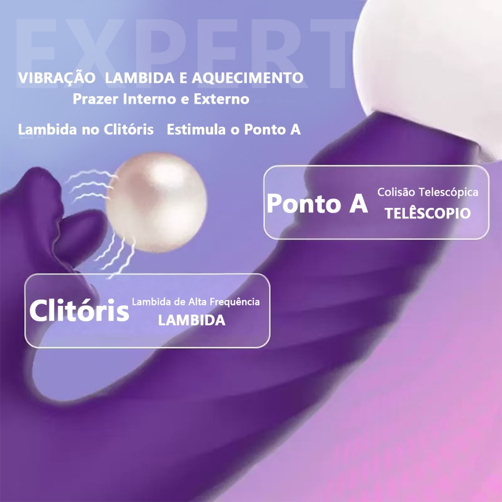 Vibrador Duplo Retrátil · Estímulo de Língua, Clitóris e Ponto G · Sensação Intensa